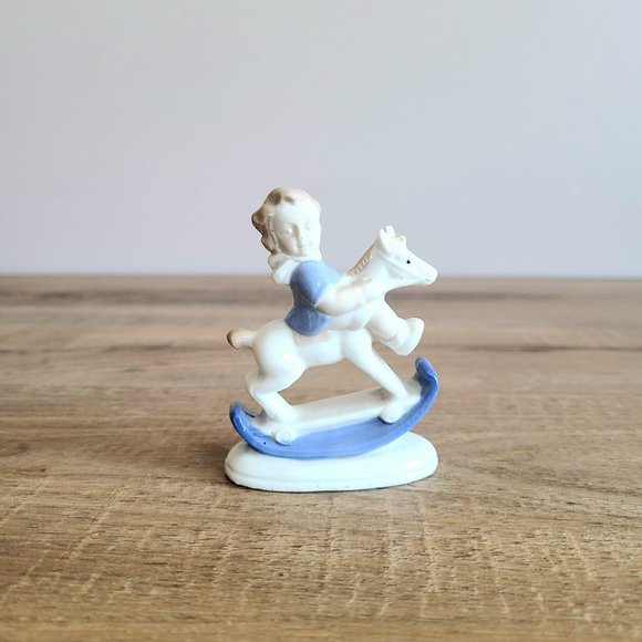 Vintage porcelain ceramic girl's on rocking horse figurine. - Picture 2 of 6